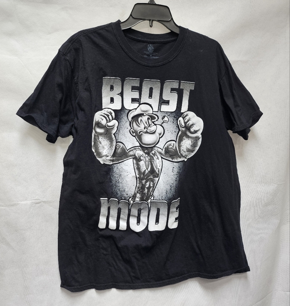 Popeye Beast Mode Tattoos Black Graphic T-Shirt 100% Cotton Size XL